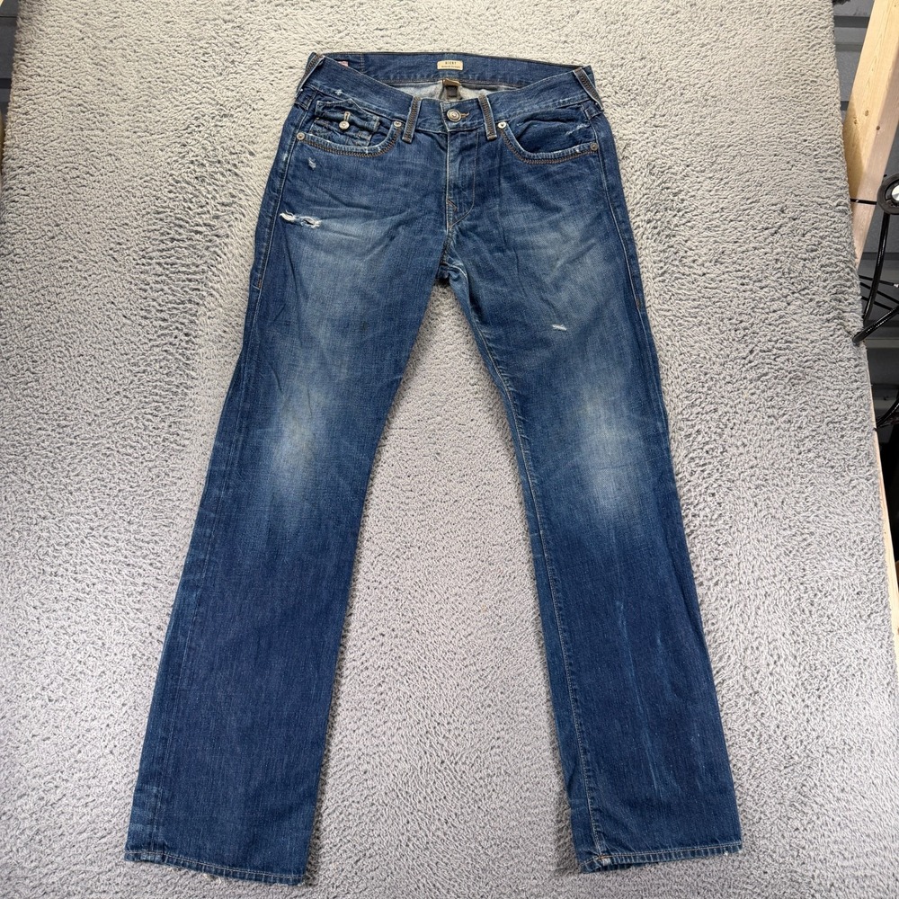 Vintage True Religion Ricky Jeans Men's 32x35 Blue Cotton Denim Straight Leg USA